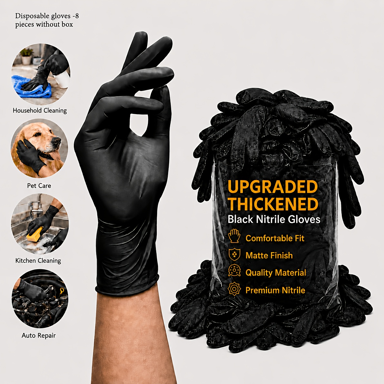 TEMU Black Disposable Gloves, Powder , Oil Resistant Non Slip Gloves, Multi Purpose Cleaning Gloves For Household, Pet Care, Car Wash And Auto