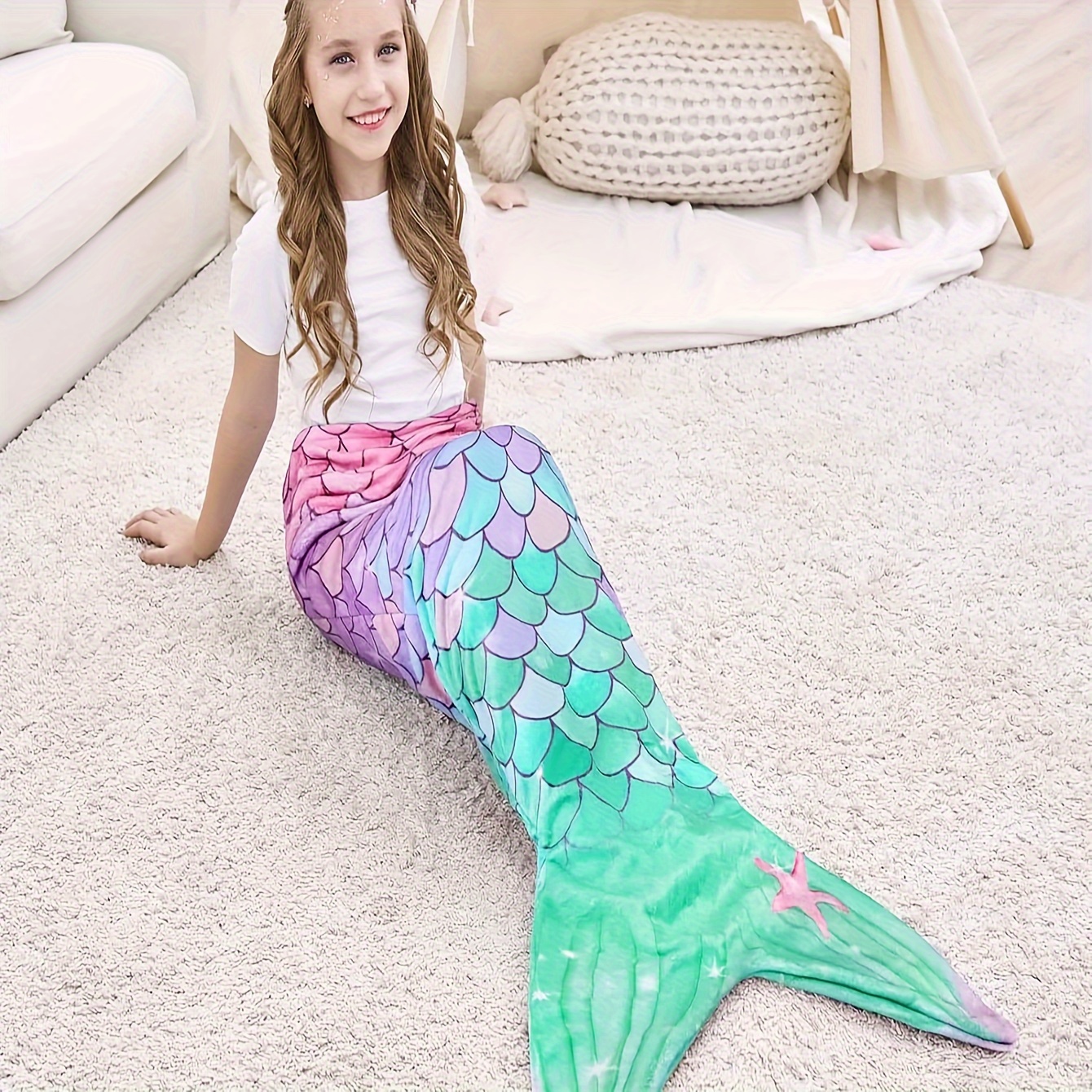 

Cozy Mermaid Tail Wearable Blanket - Soft, Warm & For All - Car, Sofa, And Gifts