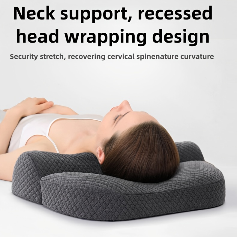 1pc ergonomic memory foam pillow medium firmness reversible knitted polyester cover compressible cervical support for sleeping hand washable no power supply needed details 9