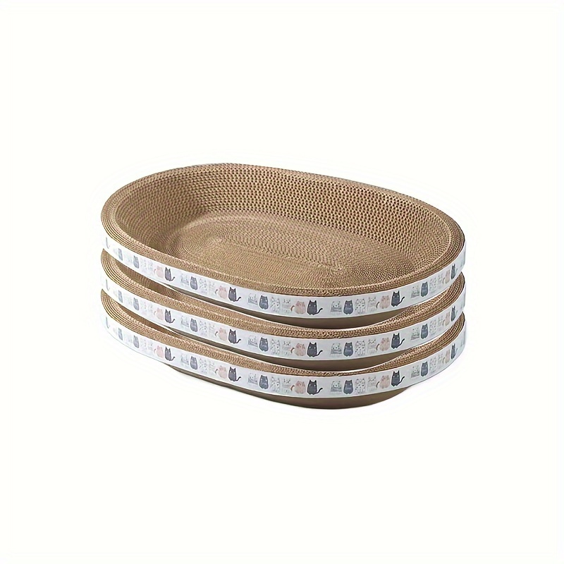 oval shaped cat scratching board and lounge bed made of durable cardboard suitable for indoor cats and kittens providing a comfortable resting area set of 3 Product details 0
