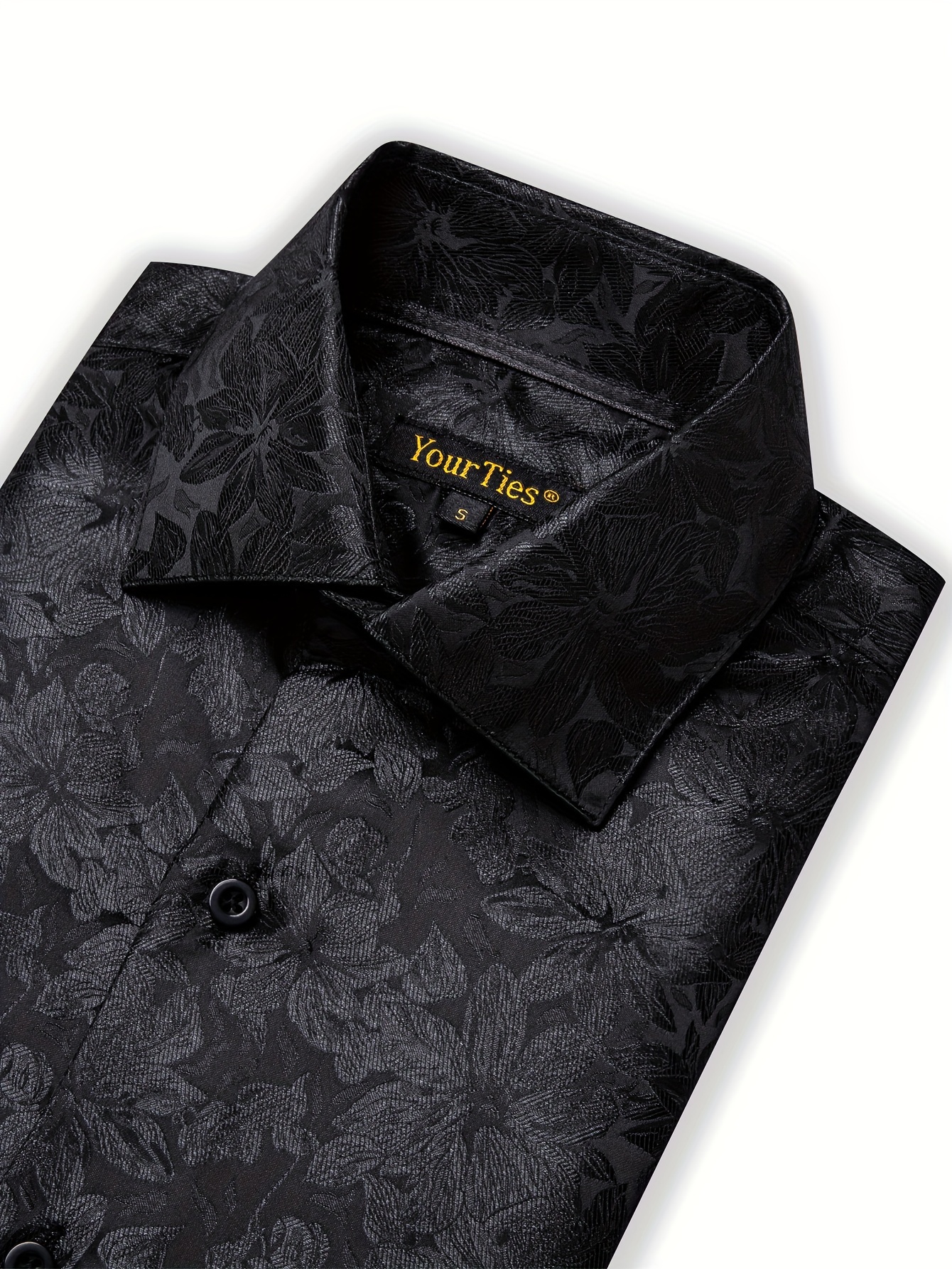 slim fit dress slacks Pleated Janice Midi Shirt Dress Black Gold Floral main image 0