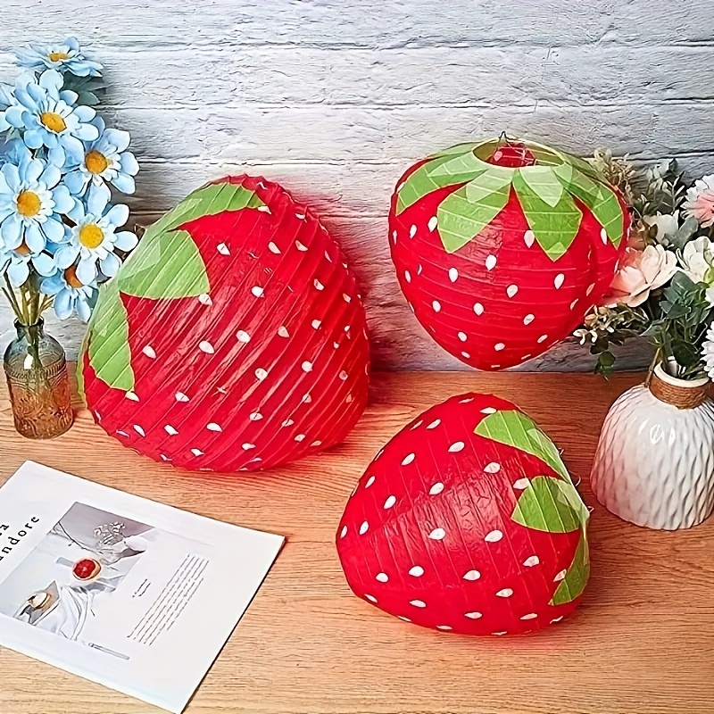 

2pcs 3d Strawberry Paper Lanterns Set, Festive Party Hanging Decorations, Foldable Handcrafted Lantern Kit For Home & Outdoor Celebrations