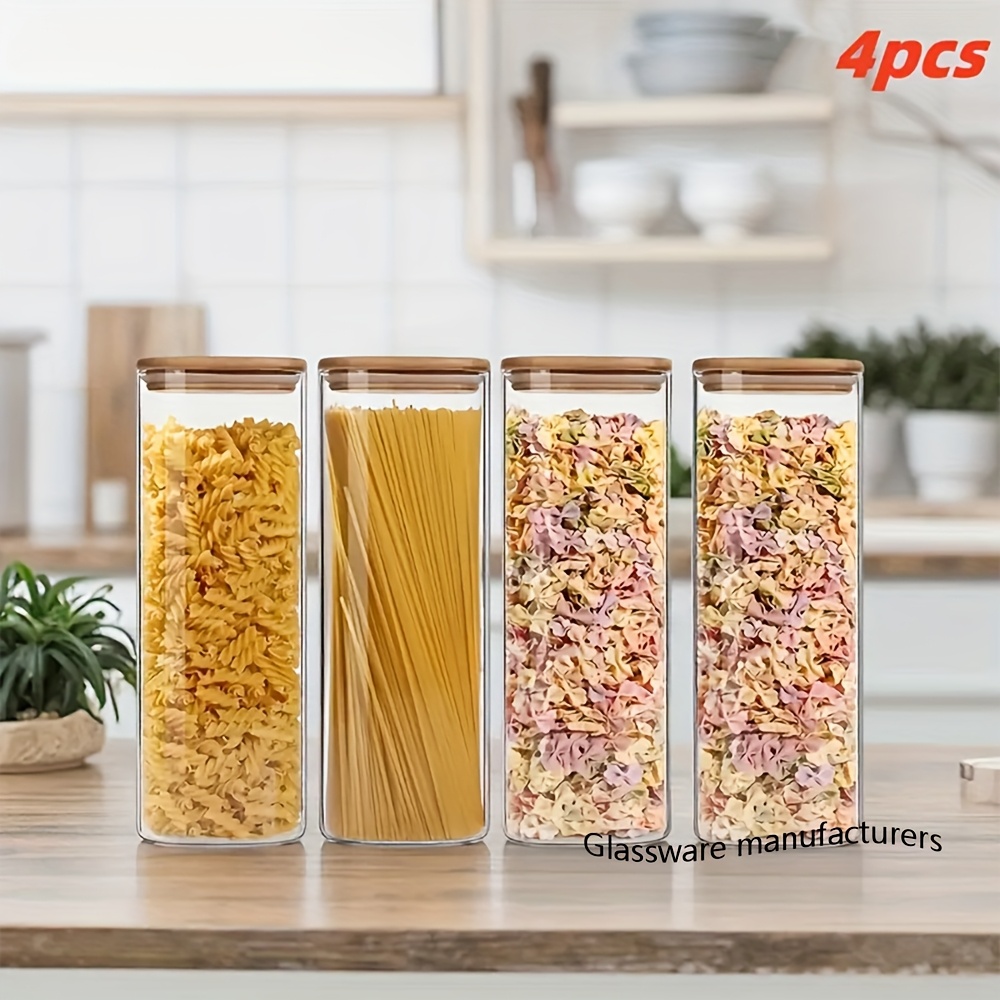 Large Square Glass Storage Jars With Bamboo Lid & Seal - Microwave- Borosilicate Glass Pantry Containers, Airtight Lids For Coffee, Spices, Dry Food, Candy, Nuts - Kitchen & Pantry Organization Jars