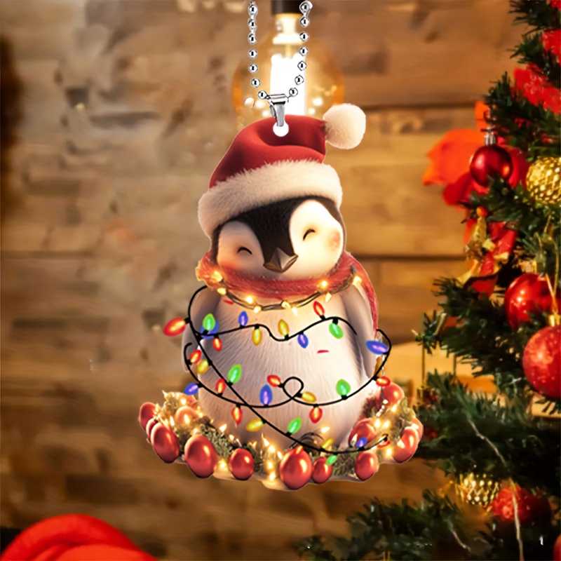 

Acrylic Penguin Hanging Ornament With Christmas Lights - Car Mirror Pendant, Keychain, And Gift Box Decoration