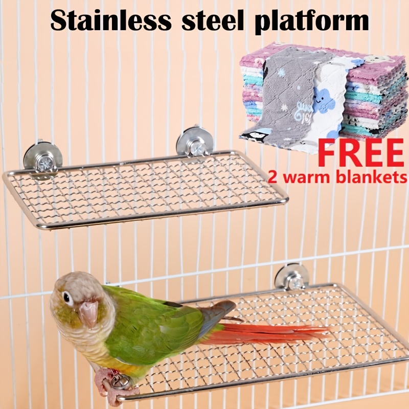 

Multi-use, Stainless Steel Parrot Perch & Feeding Platform - , Easy-clean Cage Accessory For Birds