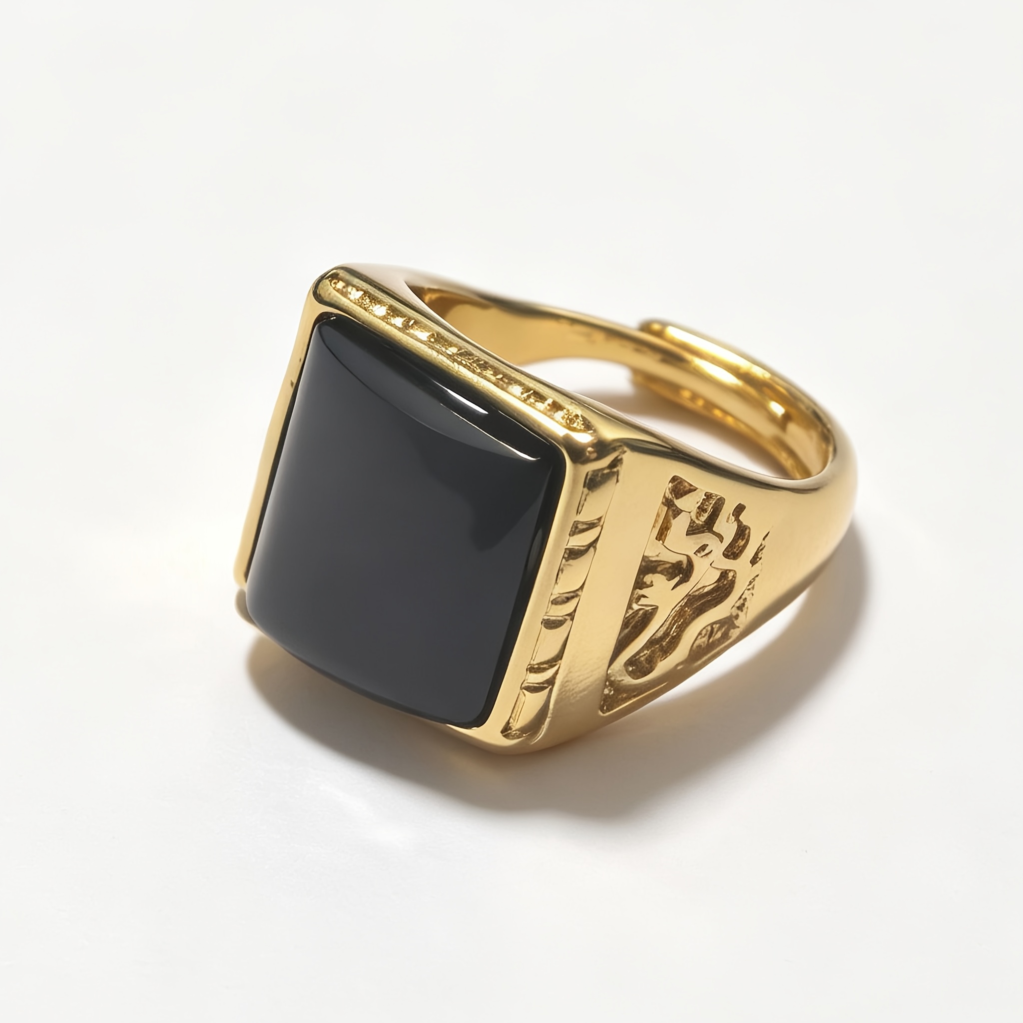 Men's Embossed Pattern Adjustable Open Band Signet Ring