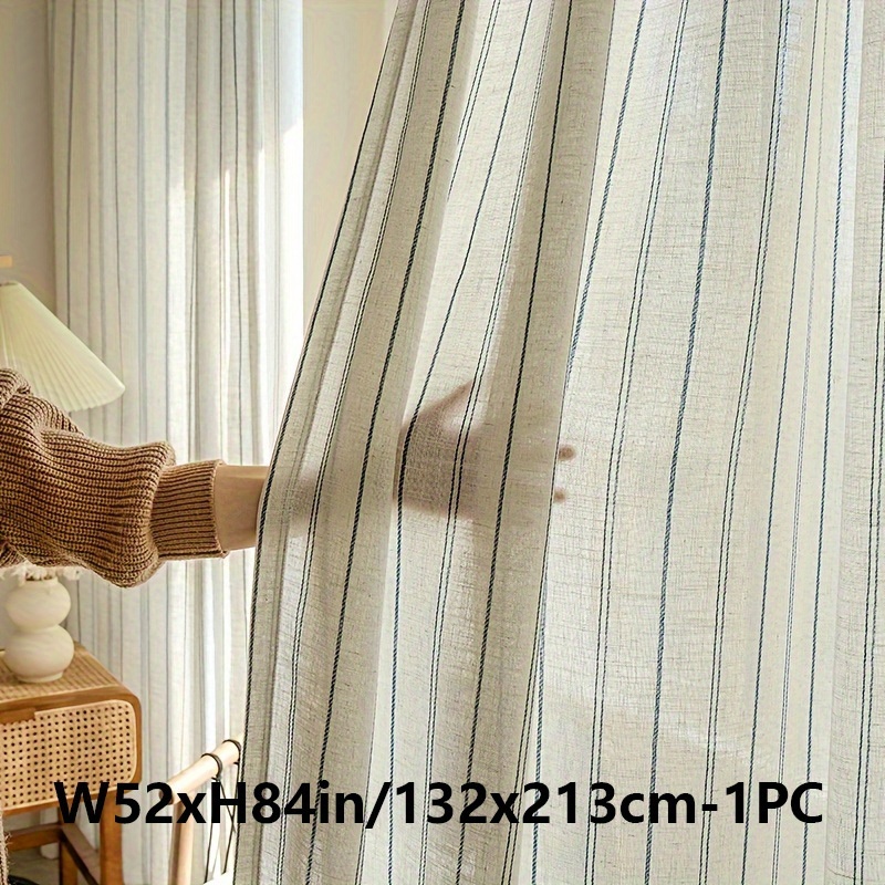 TEMU 1pc Japanese-inspired Striped Sheer Tulle Curtain - Lightweight, Breathable, Sunscreen Protection For Living Room, Bedroom, Or Patio Door,