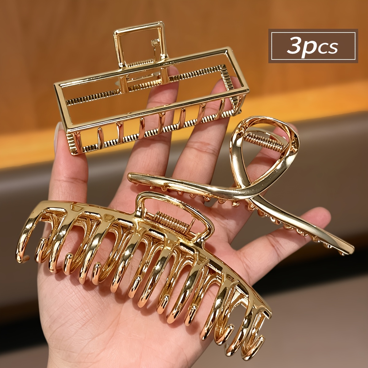 TEMU 3pcs Women's Easy Metal Hair Clips, Square Cross Dragon Claw Shark Clips, Non-damaging Non-pressing Hairpins, Versatile Updo Shark Clips For