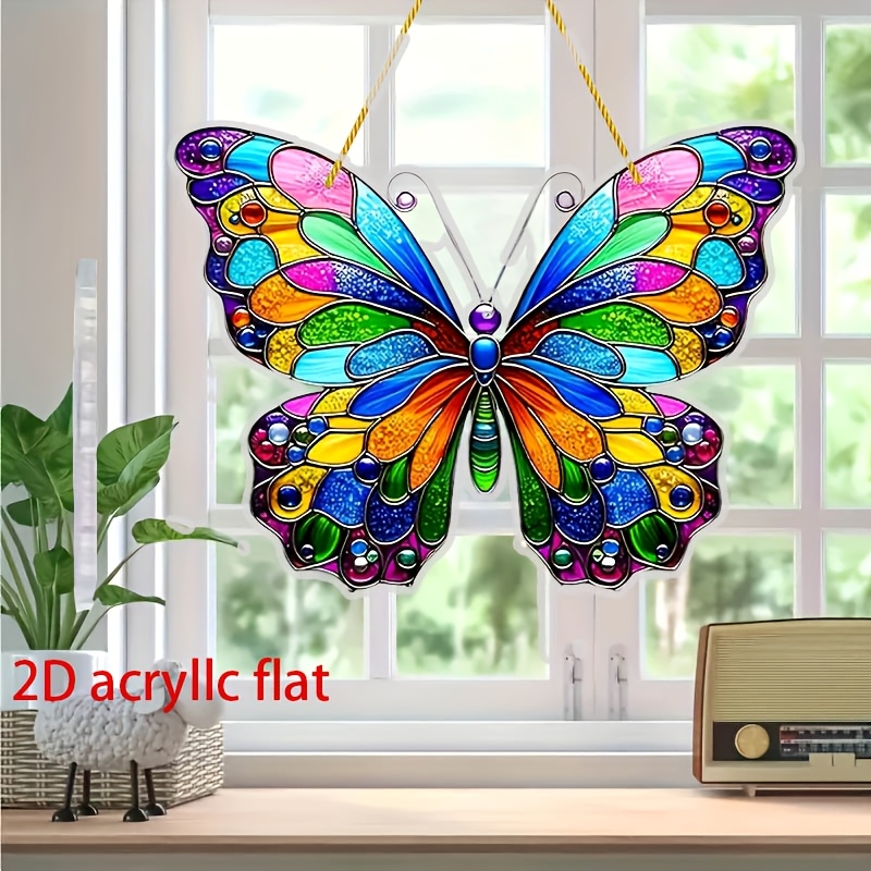 

2d Flat, Vibrant Acrylic Hanging Ornament - Stained , Decorative Art For Home, Kitchen, Garden - Ideal For Wall Decor, Flower Arrangements, Gifts - No Electricity Required, Decorations