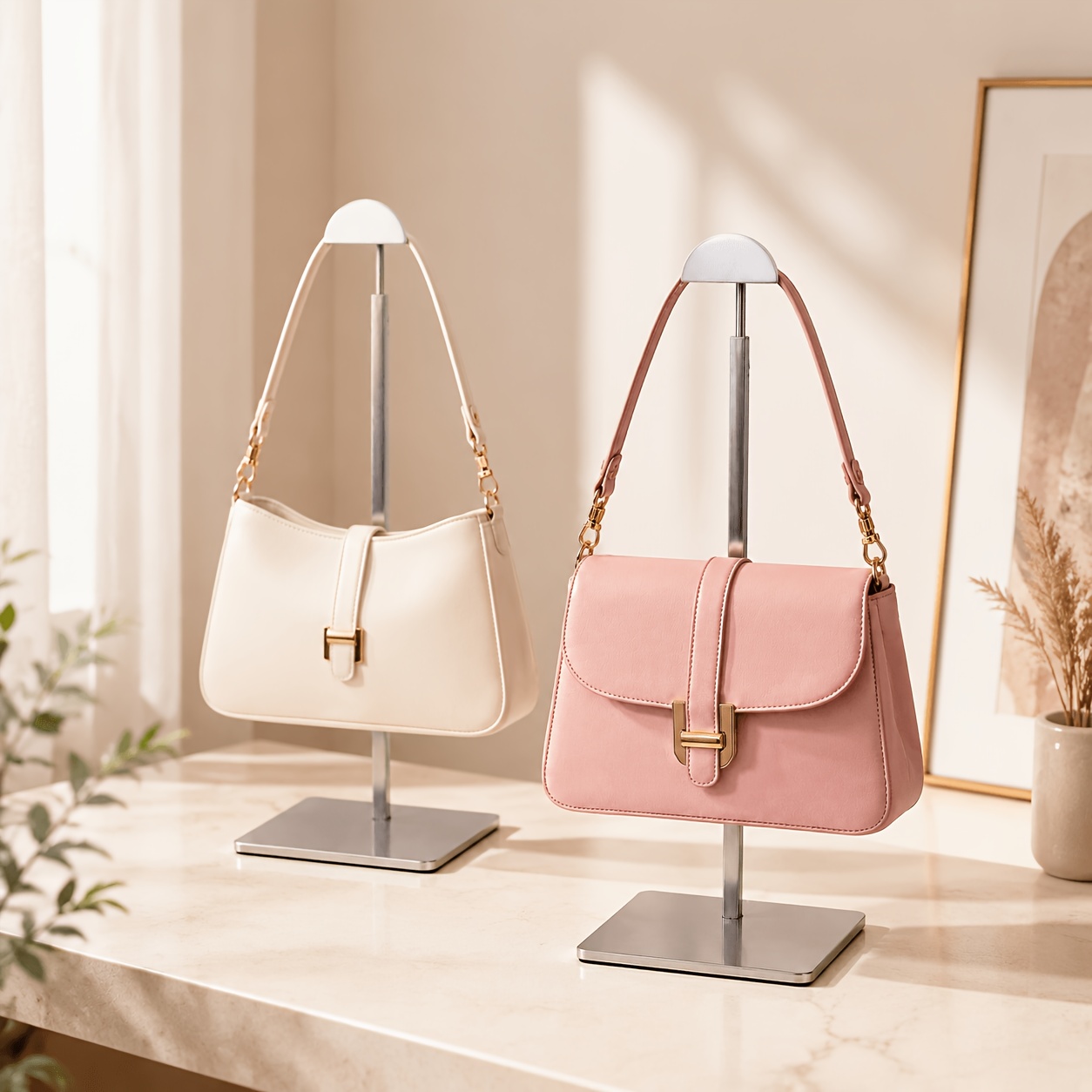 TEMU 2pcs Brushed Large Arc Handbag Stand - Adjustable Store Display Rack For Bags, Purses, And Apparel, Versatile Handbag Organizer For Retail Or