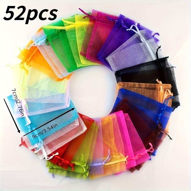 TEMU 52pcs Organza Gift Bag Set, Assorted Colors, Lightweight And Semi-transparent 7×9cm/2.76×3.54in. Delicate And Smooth Mesh, Suitable For Gift