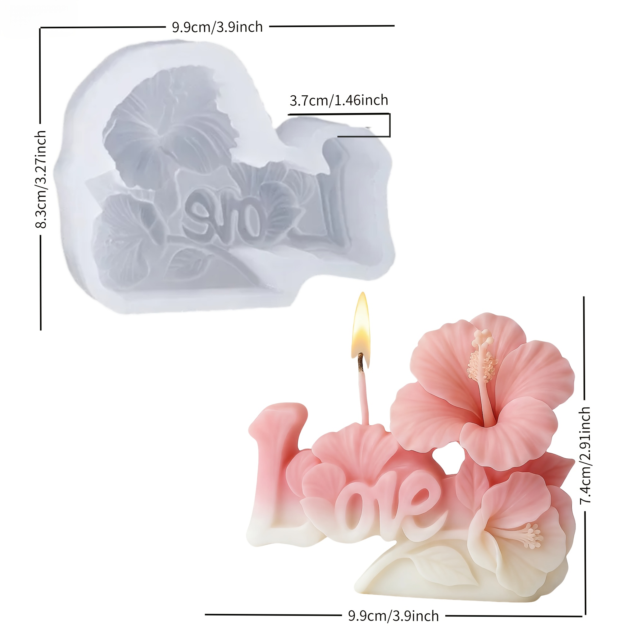 E-shop Harzgussformen, Puderrosa Farbverlauf LOVE Hibiskusblume Silikonform, Romantische und frische Hibiskusblumen Textur geprägt mit weicher und