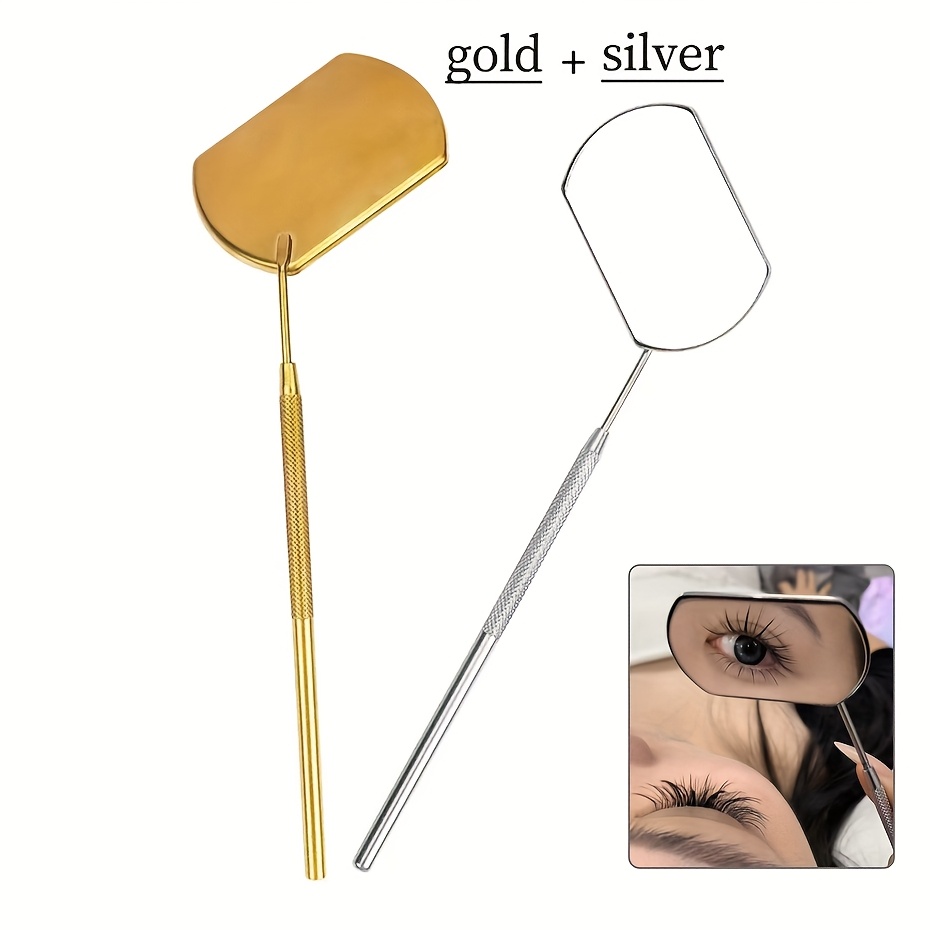 TEMU Lot de 2 miroirs d'inspection portables pour extensions de cils, grand d'observation en acier inoxydable, outil pour extensions de cils, de