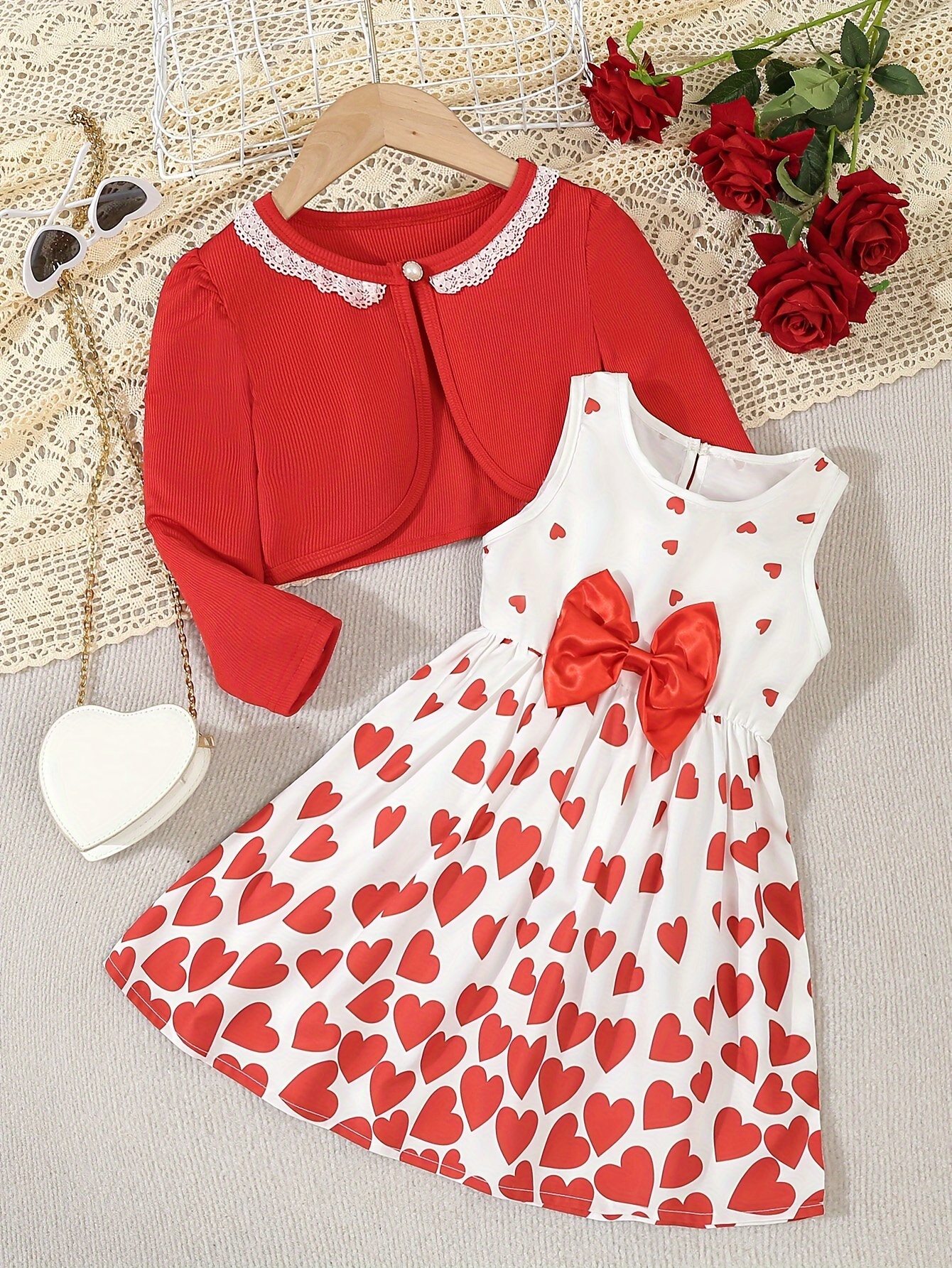 girls' valentine's day outfit set heart print Temu Bahrain