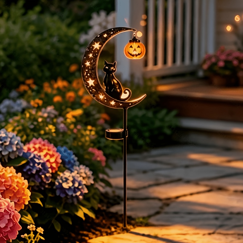 TEMU 【3d】 [3d] 1 Halloween Black Cat And Stump, Crescent Black Cat And Hanging Pumpkin, Outdoor Halloween Yard Decoration For Garden, Yard, Lawn,