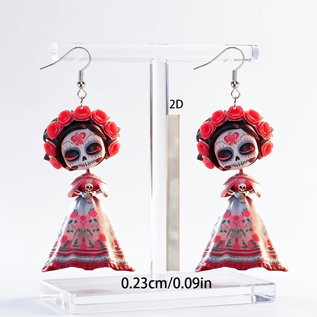 TEMU Boucles d'oreilles à franges 2D plates pour femmes, 1 paire, style rétro automne hiver, hip-hop gothique géométrique, boucles d'oreilles
