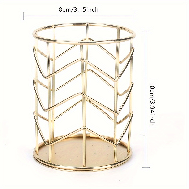 TEMU Elegant Golden Geometric Desk Organizer: Pens, Pencils, And Small Office Supplies