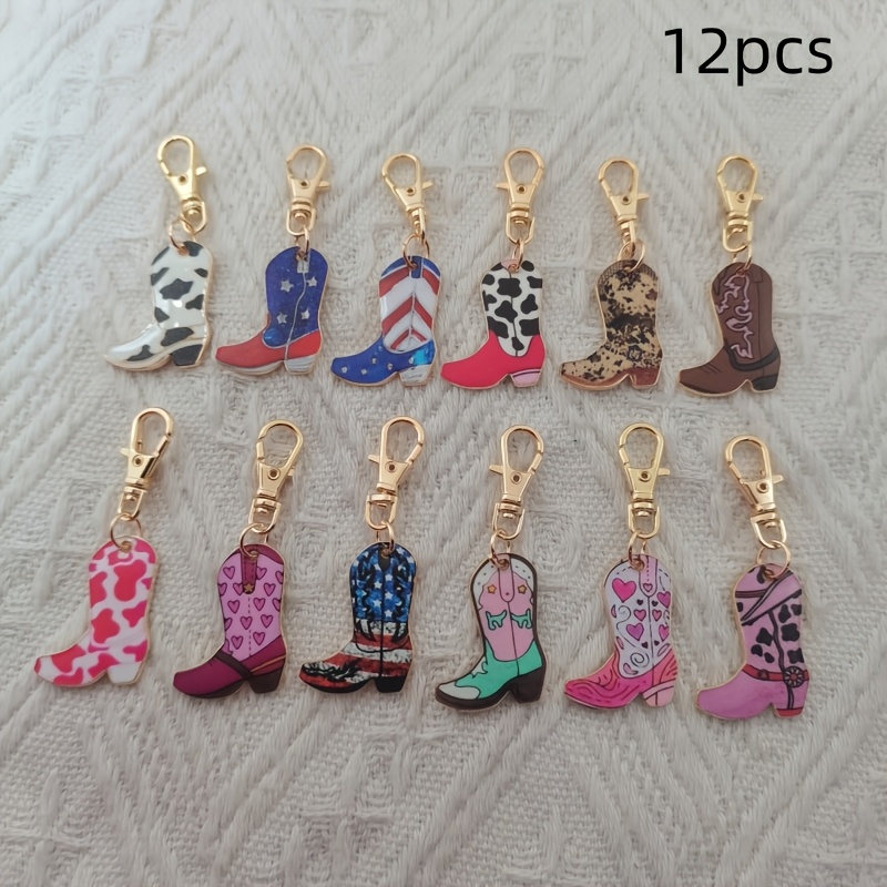 

12pcs Western Cowboy Boot Keychain Set - Alloy Metal Key Rings With Lobster Clasp, Decorative Boot Pendants, Card Holder, Birthday Festival Theme, Simulation Modeling Ladies Key Ring