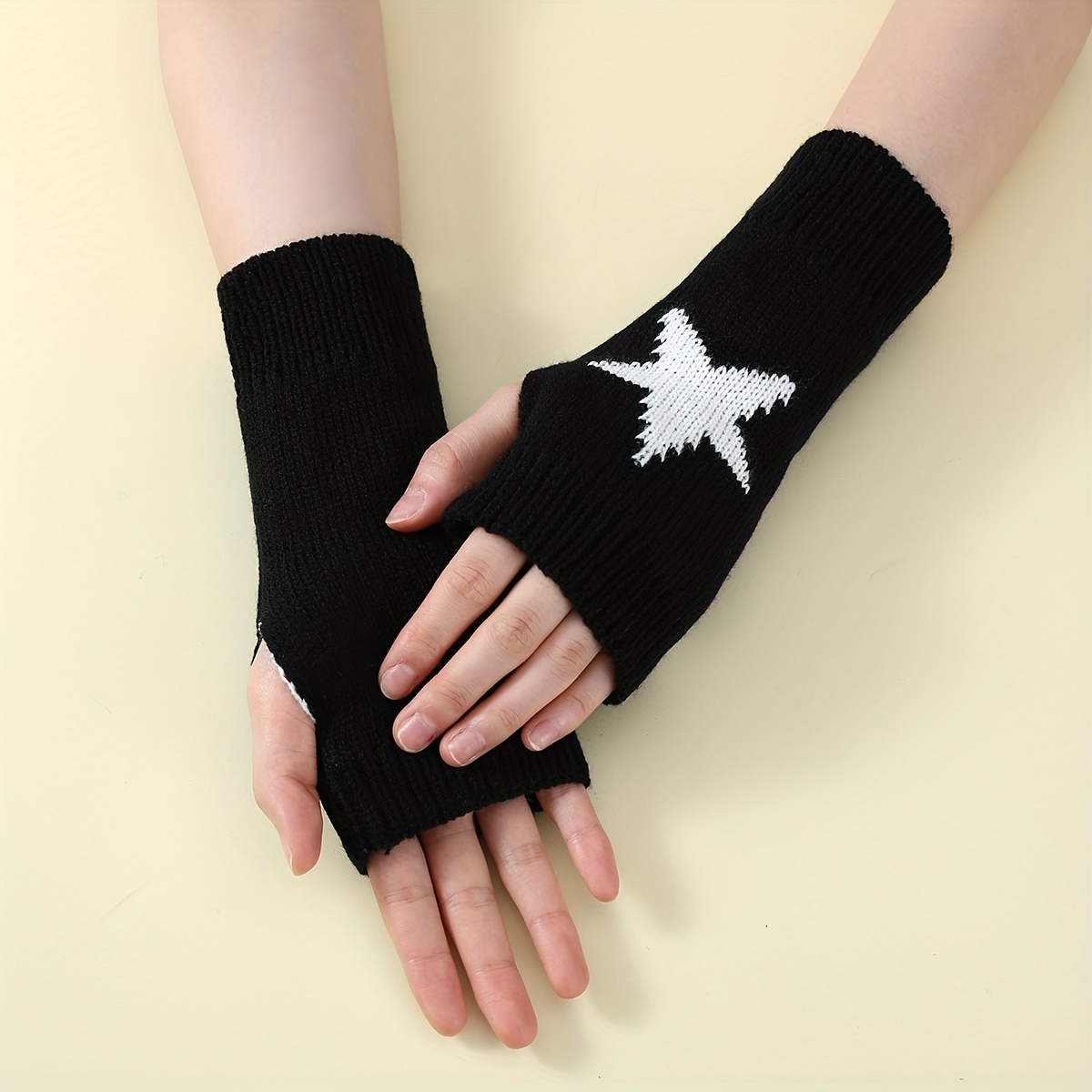 TEMU A Pair Of Men's And Women's Autumn Winter Pentagram Yarn Gloves, Outdoor Warm, Cold Proof, Windproof Arm Covers, Fashionable, Easy, Versatile,