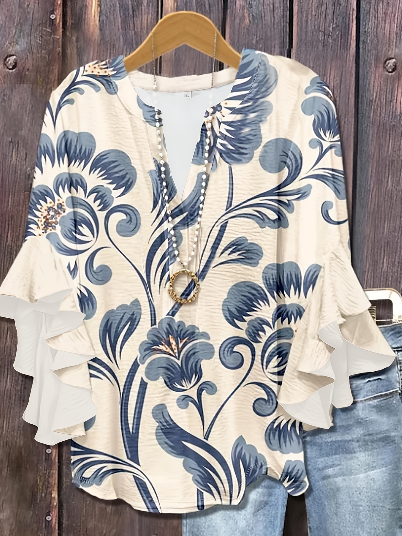 ruffle sleeve top sold on Temu United States