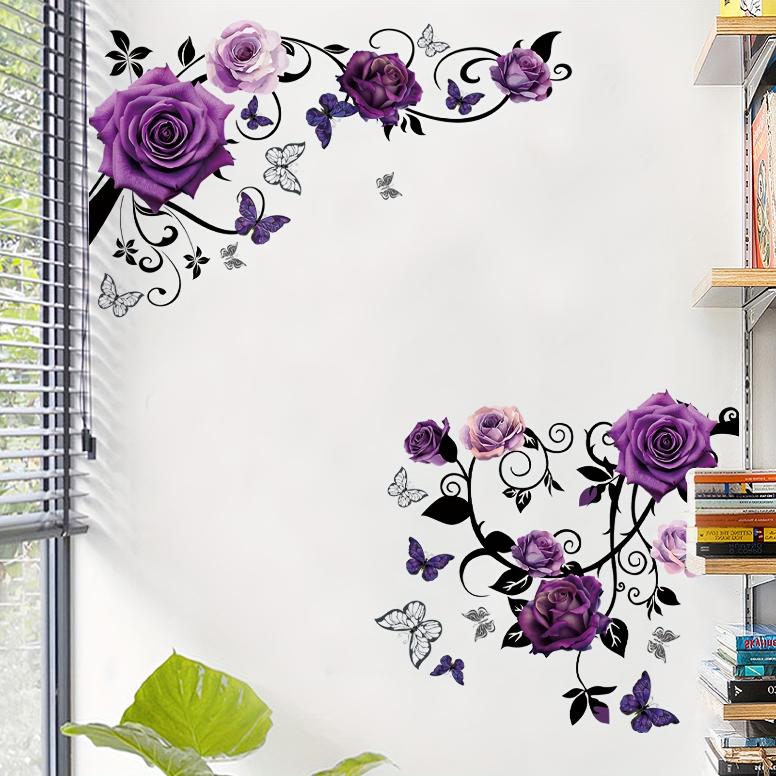 

Flower Wall Decals Peel And Stick Romantic Purple Rose Flowers Wall Decals Sticker Butterfly Home Kitchen Bathroom Door Decor Diy Floral Wall Decals For Bedroom Living Room Home Decoration