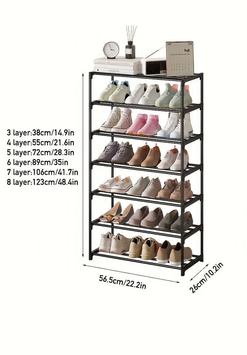   stackable multi layer shoe rack   black   entryway closet garage bedroom storage details 9