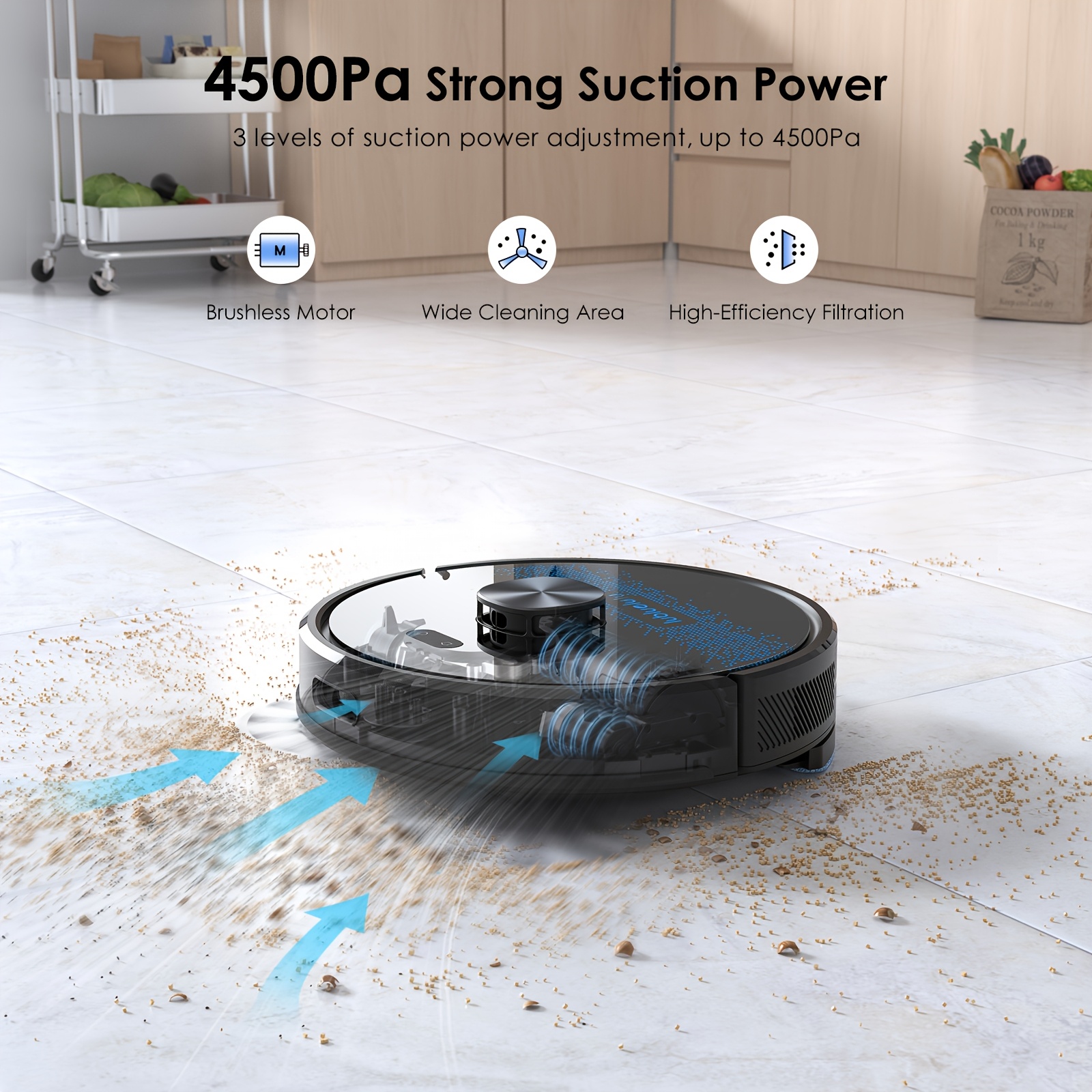 Lubluelu SL60MAX 4500Pa Robot Vacuum and Mop Combo, Self-Emptying Station, 60-Day Hands-Free Operation, Self-Charging 3-in-1 Robotic Vacuum with Wet Mopping System, HEPA Filter & Smart Navigation for Pet Hair, Hard Floors, Carpets - Ideal for Large