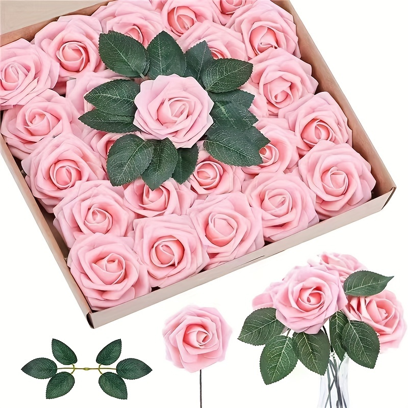 

25 Artificial Bouquets: Retro Style Foam Roses For Diy Bouquets, Corsages, Centerpieces, Wedding, Bridal Party, Engagement, Birthday Party, Holiday Decorations, Accessories - Pvc Material