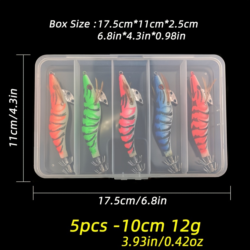 TEMU 1/5 Stück Leuchtender Tintenfischköder Holzgarnelenköder Tintenfisch Tintenfischköder Spinnerbait Holzgarnelen mit 2,5# Haken