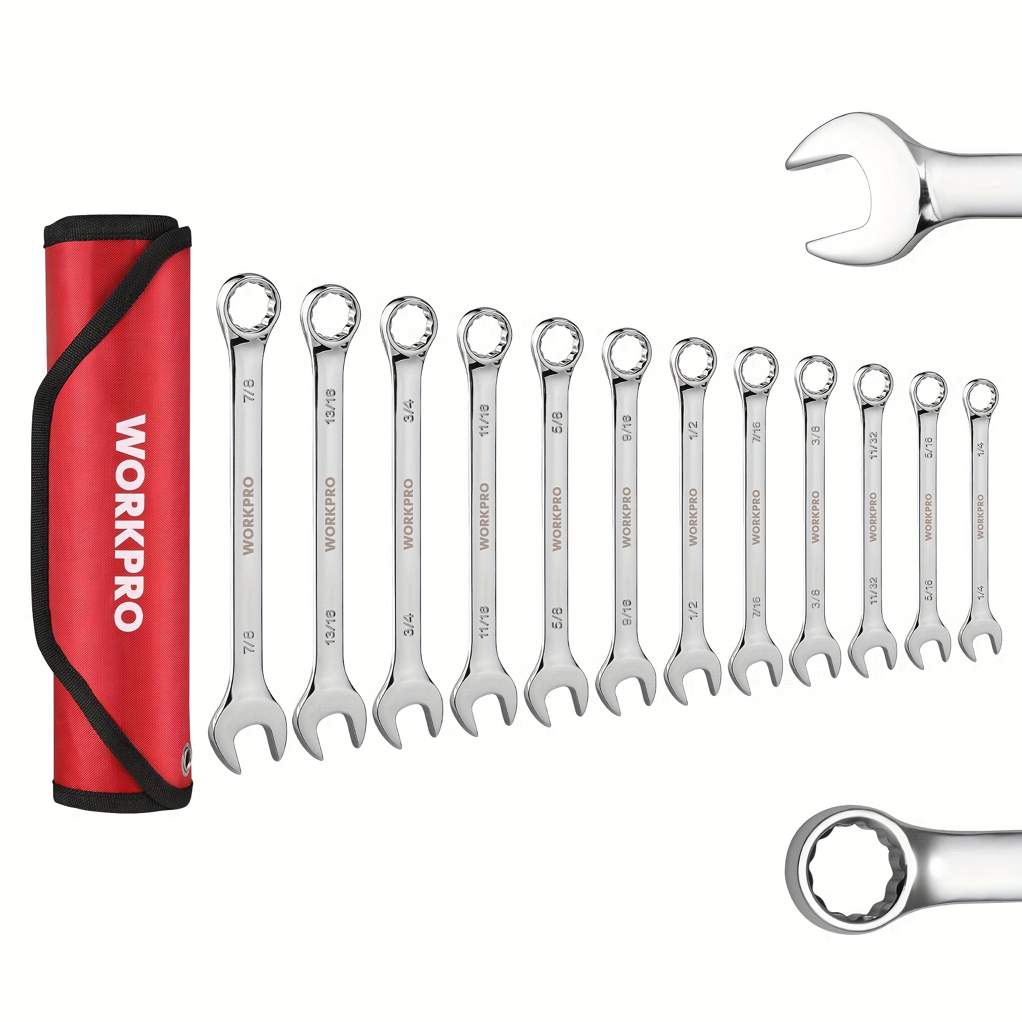 

Workpro 12-piece Combination Wrench Set, Sae 1/4"-7/8", Premium Wrench Sets, 12pt, Plating With Rolling Pouch