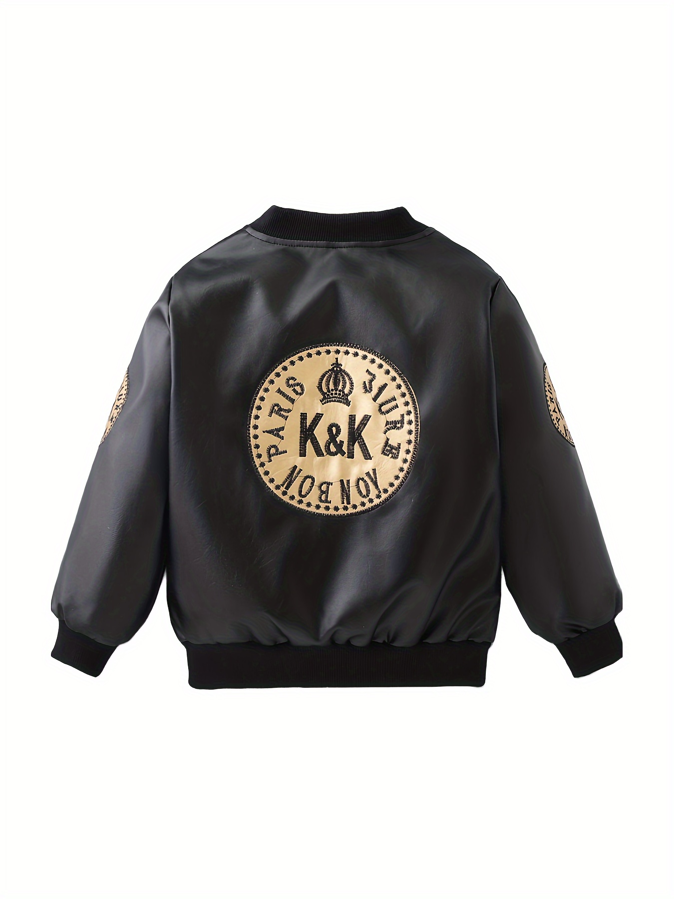 boys trendy pu jacket letters embroidery zipper coat spring