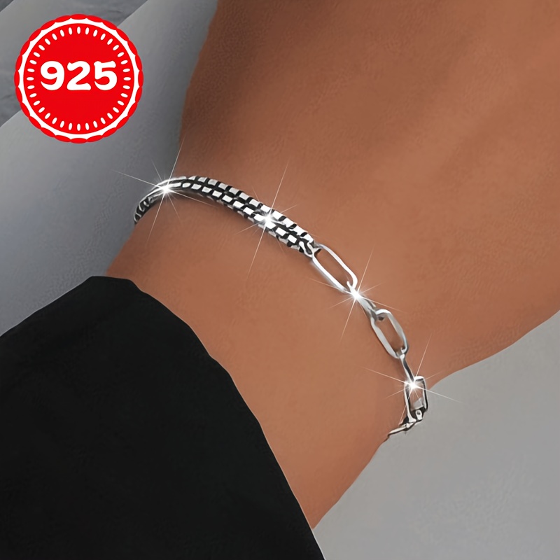 925 Silver Allergy-Free Women's Bracelet, Simple Chain Splicing for Couples