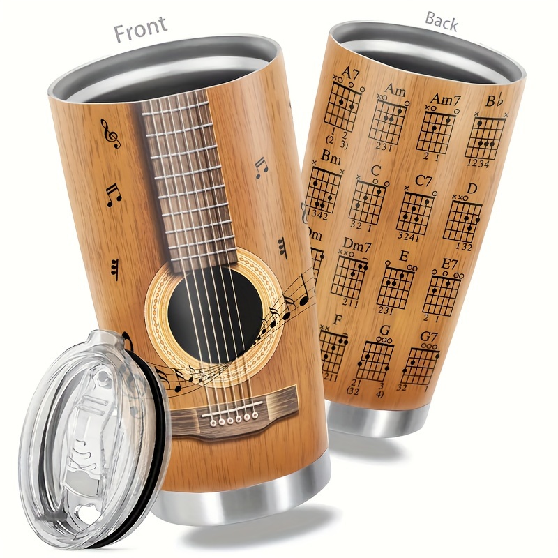 

20oz Guitar-themed Stainless Steel With Lid - Double Wall Vacuum Insulated Travel Mug For Drinks, Leakproof, Perfect Gift For Music Lovers, Best For Christmas, Thanksgiving