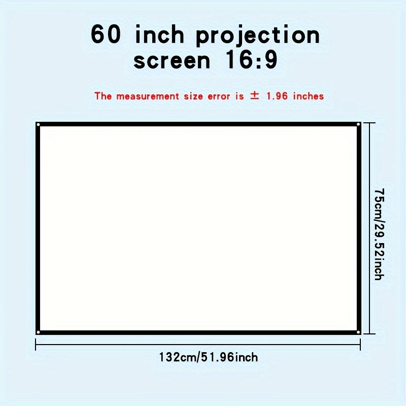 Image of Versatile Foldable Projection Screen - High-definition, Easy Clean, Wall Mounted For Bedroom & Living Room - Sizes 60", 72", 84", 100", 120", 150" With Hanging Hooks