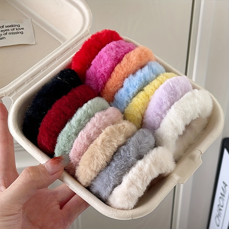 TEMU 14-delige set pluche haarelastiekjes - Ultrazachte, niet-beschadigende haar elastieken, pastel- en neutrale kleuren voor winter paardenstaarten,