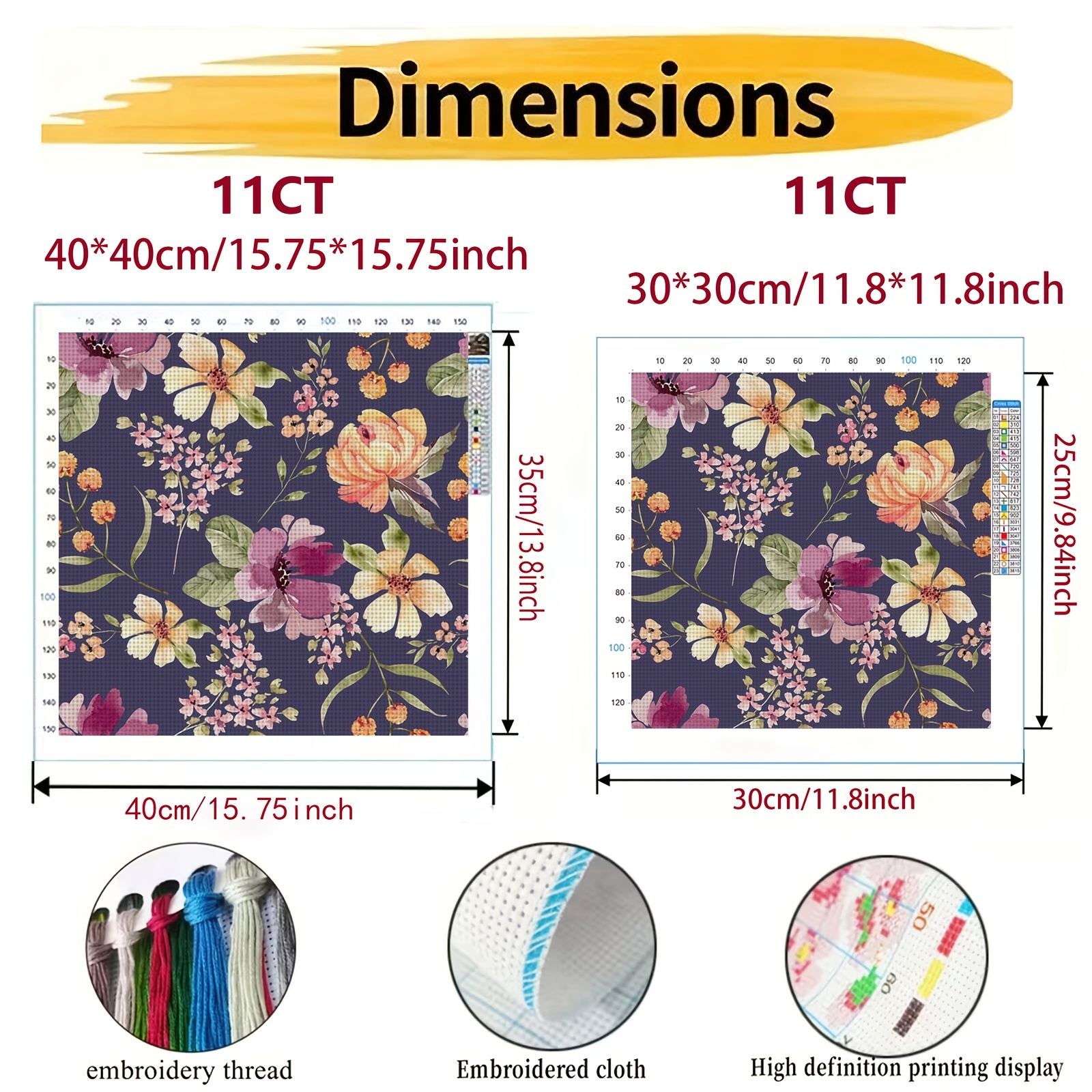 Cross Stitch Kit | Deep Blue Floral Pattern