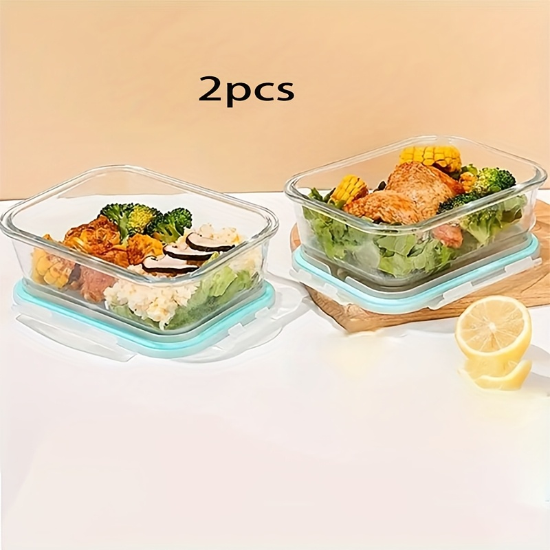 E-shop 2er-Set/630ml Glas Aufbewahrungsbehälter, Lunchbox, Aufbewahrungsbox, mit Schnallenverschluss - Auslaufsichere Versiegelung - Hitze- und