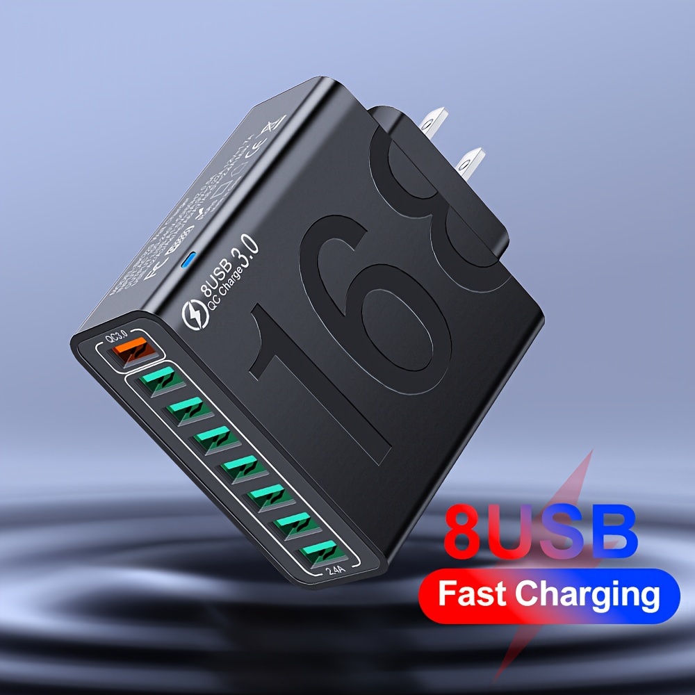 

8-port Usb Wall Charger, Fast Charging, Universal , 20-30w Power Supply, With Us Plug, 110-130v Ac , For Smartphones And Devices