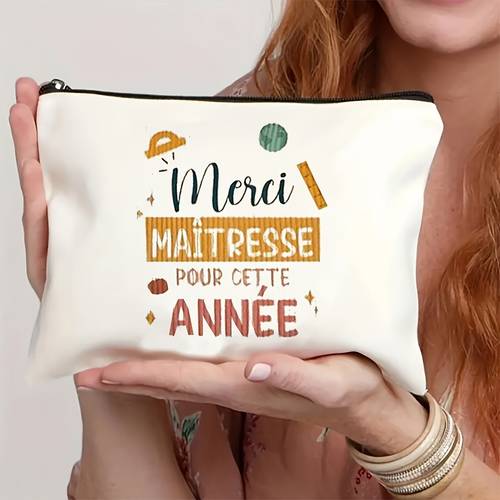 1pc teacher thanks makeup bag french thank you teacher is an ideal thank you gift for educators cosmetics storage bag teacher makeup bag travel vacation camping and outdoor use