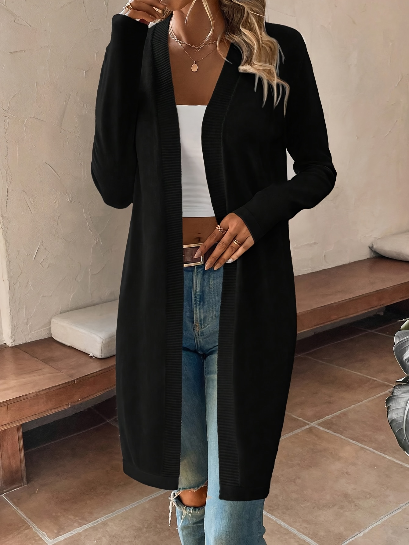 womens elegant long front opening coat formal everyday chic outerwear   long sleeve cardigan for autumn   party casual outfits