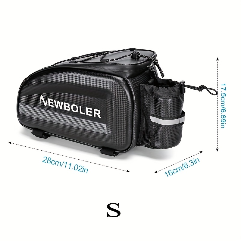 Newboler 1pc Large Capacity Hard Shell Bike Bag, Rear Bag - Hard Shell, Adjustable Strap, Reflective Strip And Bottle Holder For Bicycle Seat Bag