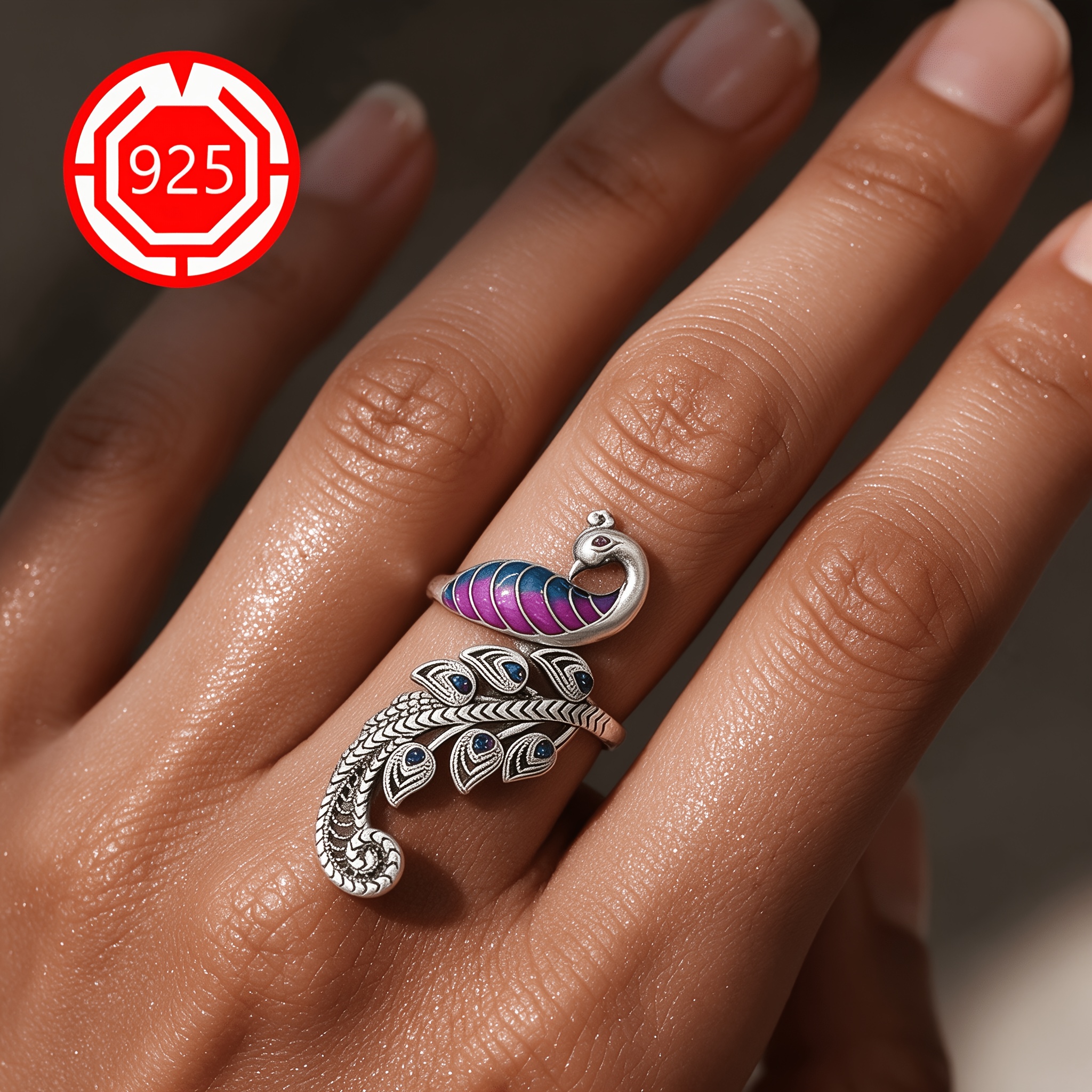 925 Silver Irregular Hollow Pattern Adjustable Ring, Vintage Design