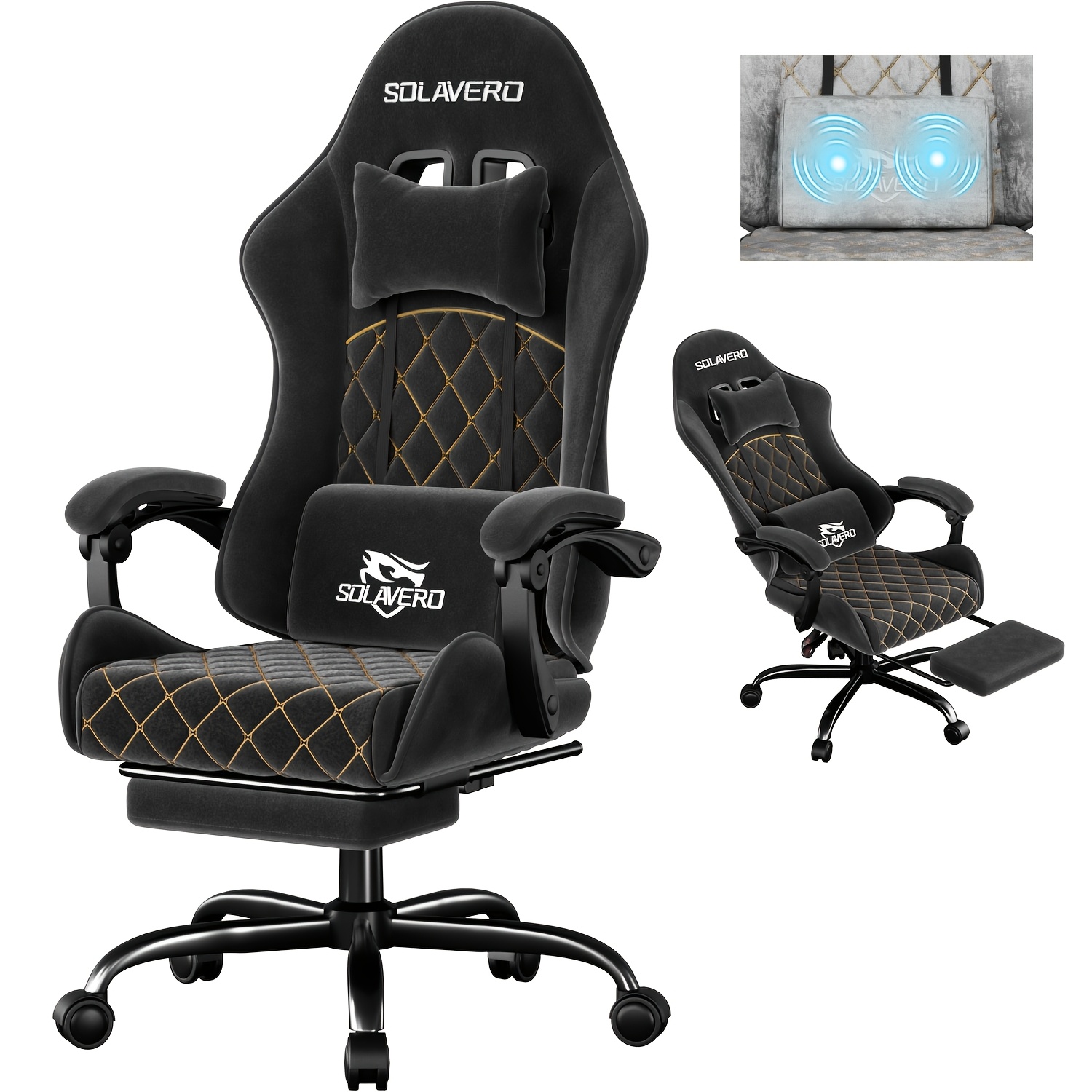 TEMU Sedia da gaming ergonomica con schienale , poggiapiedi, cuscino del sedile a molle a nastro e poggiatesta regolabile - Sedia da lavoro con
