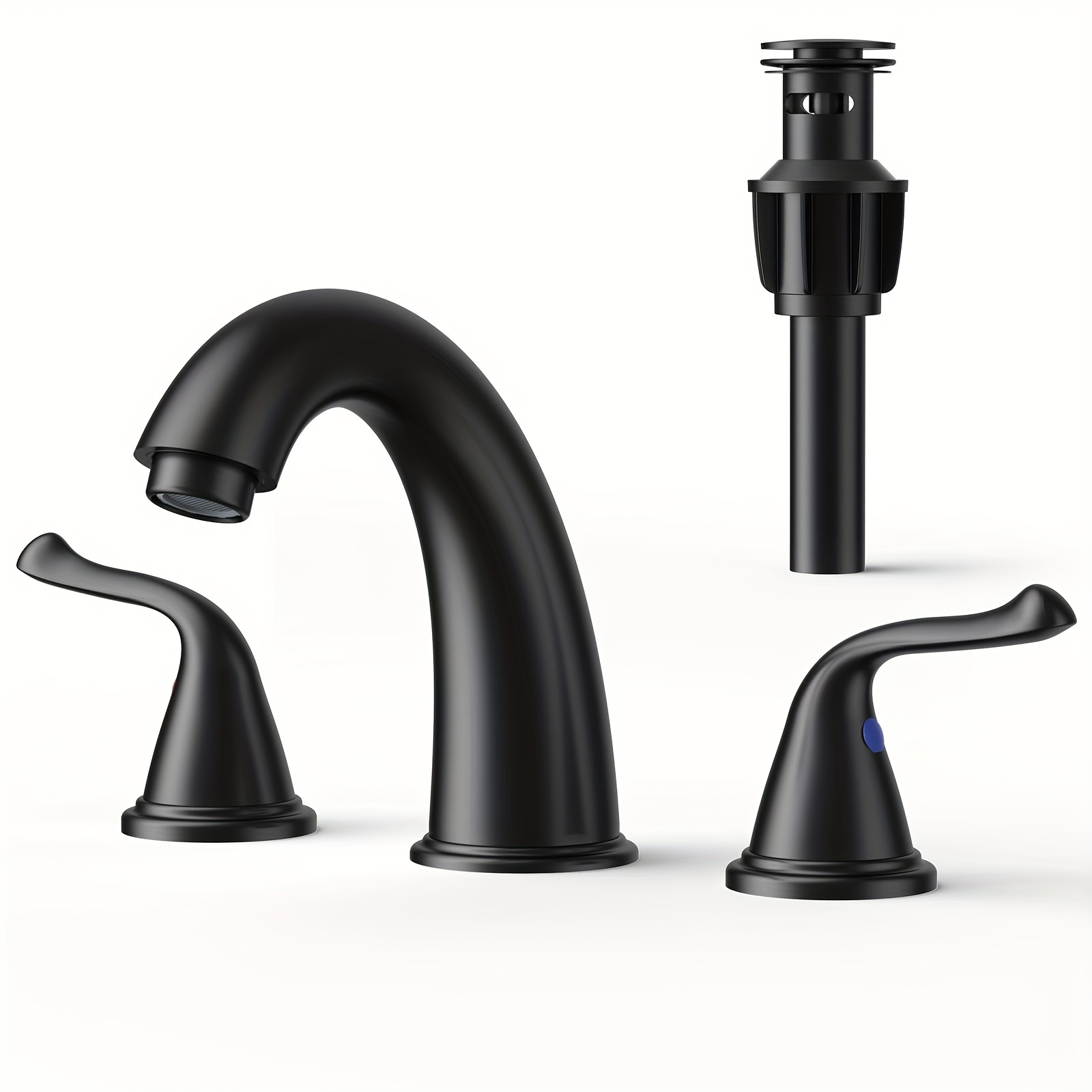 

Black Bathroom Faucets, Faucet For Bathroom Sink - 2 Handle Basin Faucet, 3 Hole 8 Inch Widerspread Bathroom Faucet With Pop Up Drain Assembly, Water Supply Lines Faucets For Rv Bath Vanity