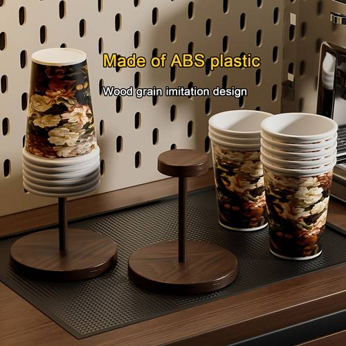 1 2pcs creative and convenient disposable cup holder rack with wood grain end made of abs plastic ideal for cafes and food service establishments this disposable cup organizer is suitable for settings