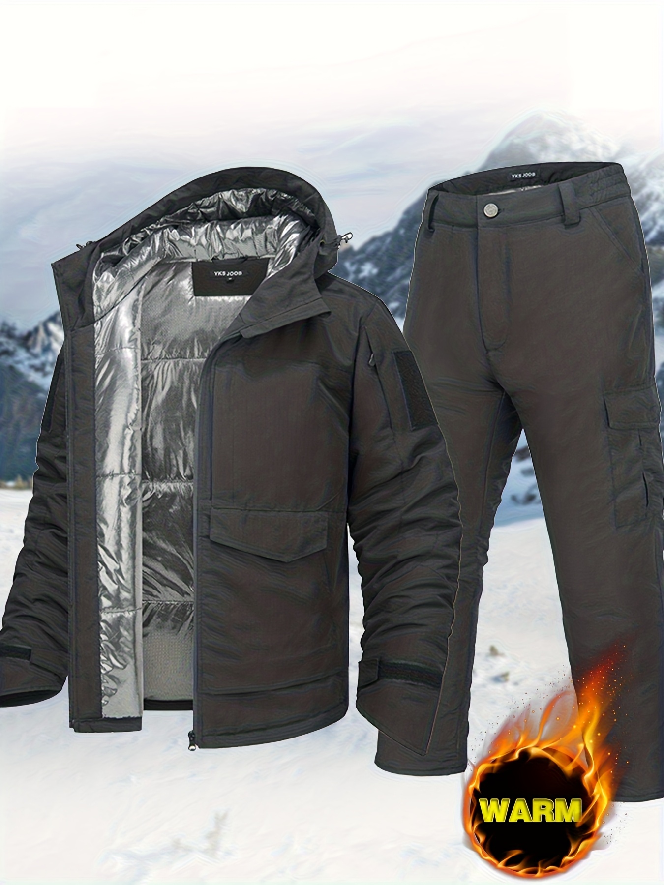 Men's Thermal Reflective Jacket & Long Pants Set for Winter