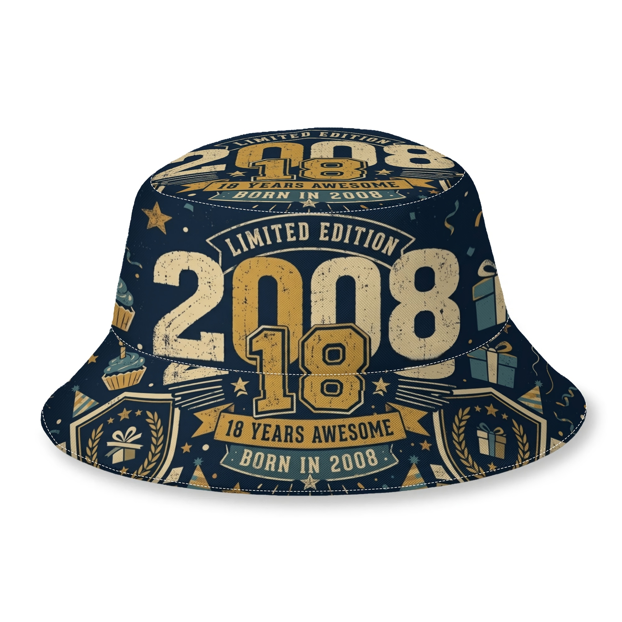 TEMU 1pc Biihudu 2008 Edition 18th Birthday Bucket Hat - Unisex Suitable For , Commemorative Gift For Birthdays, Casual Wear Or Themed Parties