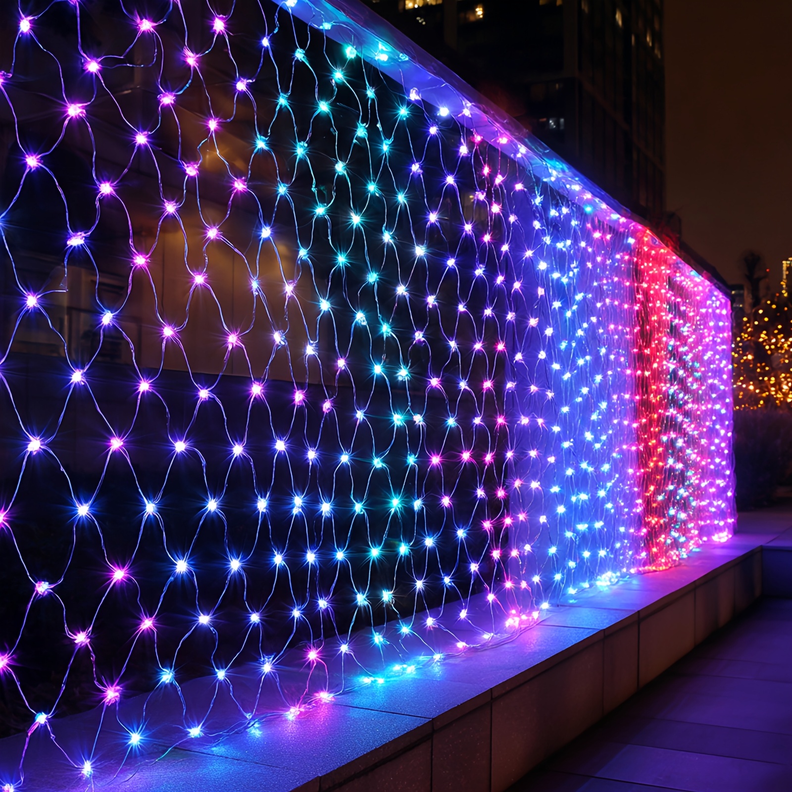 Image of 204led Colorful Mesh Lights Outdoor Mesh Lights 9.8ft X 6.84ft For Garden, Lawn, Shrubs, Party, Wedding, Christmas Decoration, 8 And Memory Function, , Black And - Warm White Colorful