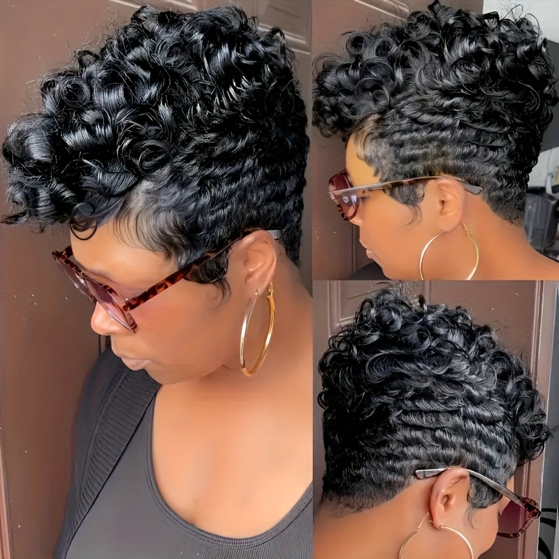 TEMU Daily Chic Women' Brazilian Human Hair Wig - 6" Cut Bob With Bangs, Glueless Machine-made Short Hair, Look & For Daily Wear & Festivals, 180% Density (black) - Put On & Go, Suitable For Skin