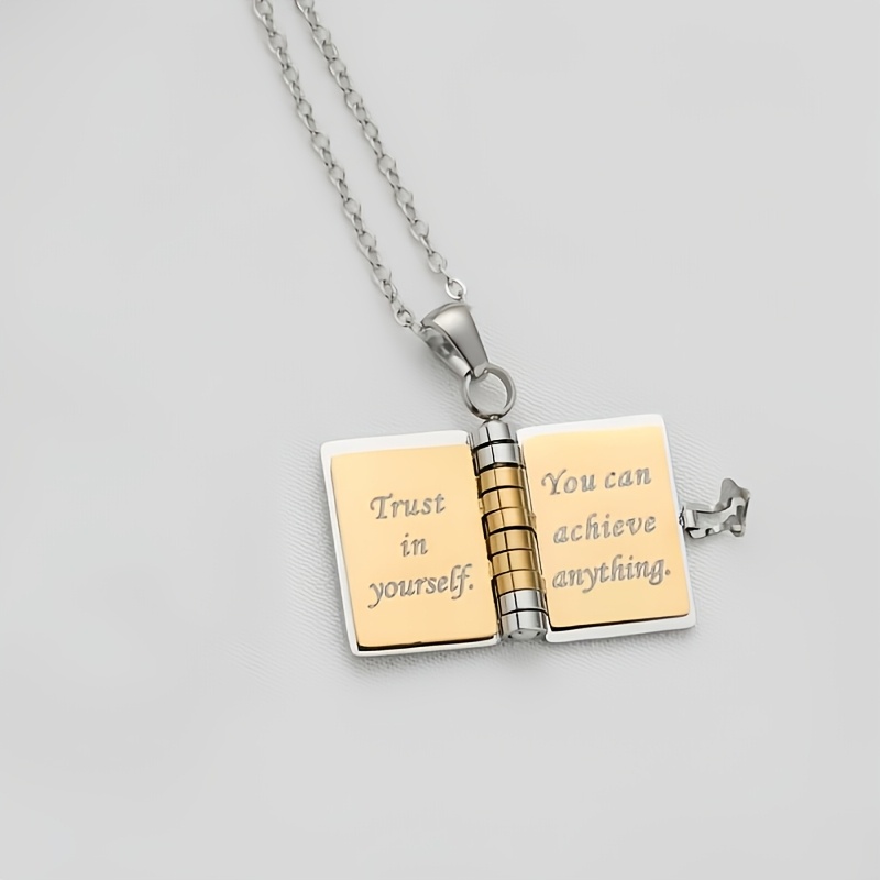 TEMU [Personalizable] Cubierta de Libro con Opción de Foto y Texto, Collar Personalizado, Colgante de para Guardar Recuerdos en Libros! Texto de